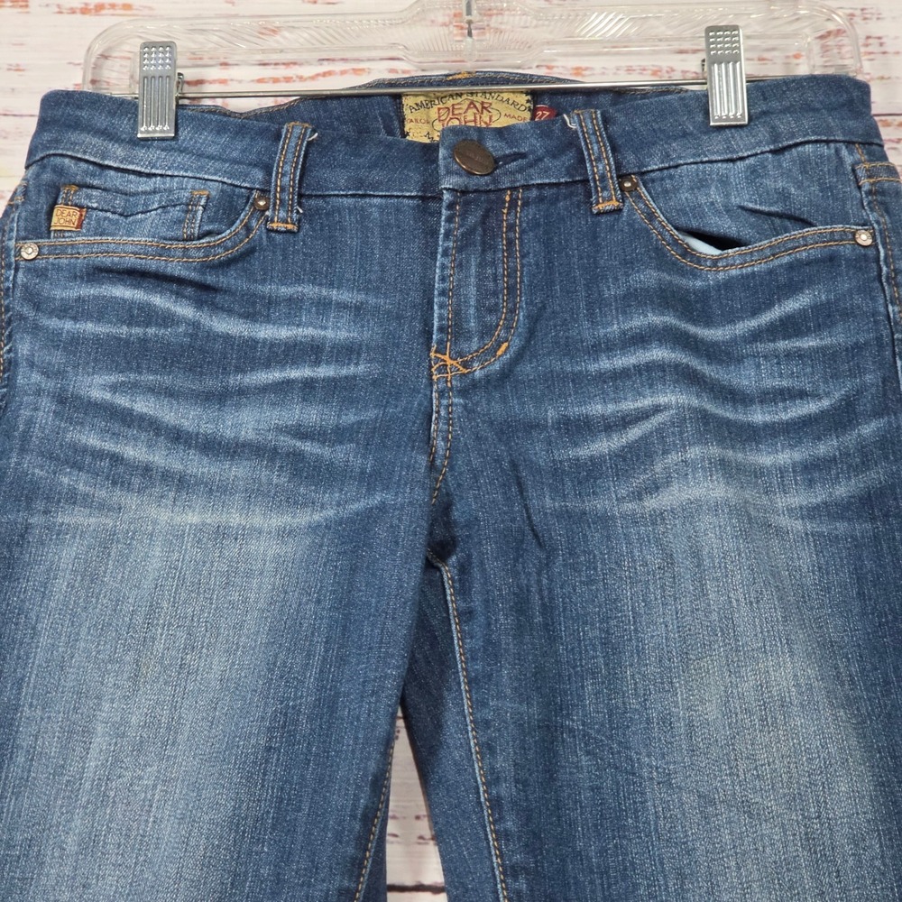 Dear John Jeans Womens 27 Blue Excellent Straight Leg Stretch Denim whiskered